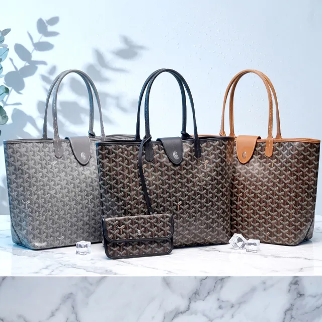 【GOYARD 高雅德】St. Louis PM 中款 高雅得防水圖騰磁吸扣帆布肩背托特包 附收納袋-多色可選
