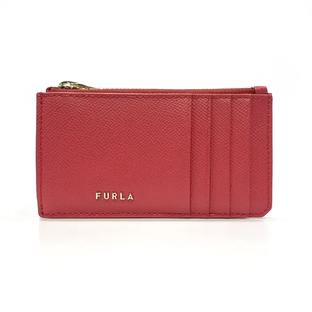 【FURLA 芙拉】WP00414 法國經典防刮牛皮金扣拉鍊名片夾零錢包(紅色)