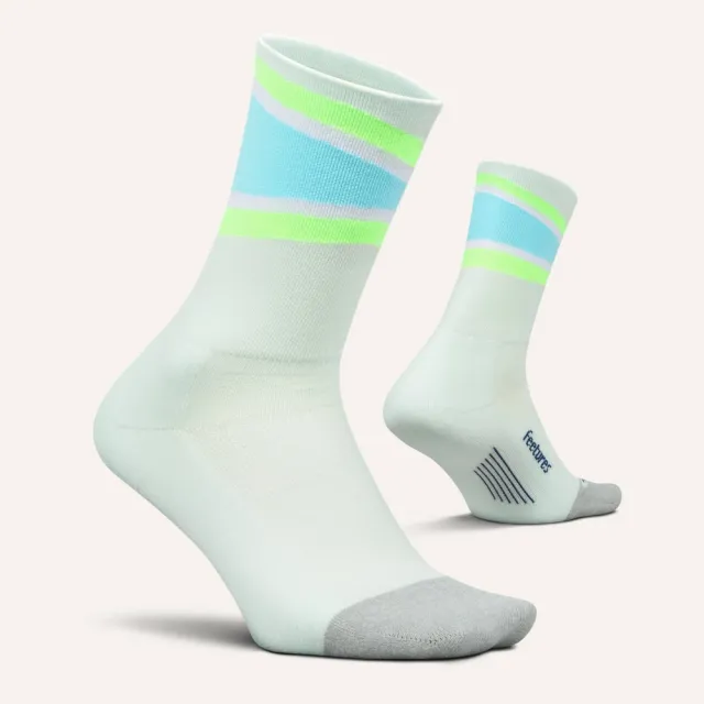 【Feetures】中筒緩震跑襪 薄荷綠-藍綠色塊 Elite Light Cushion Crew E90