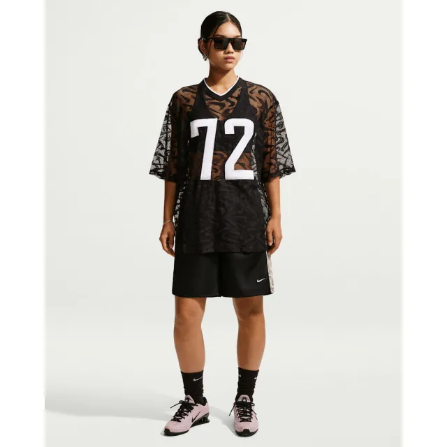 【NIKE 耐吉】短袖上衣 女 AS W NK CHILL WVN LACE JERSEY 運動 休閒 蕾絲 寬版 黑 (IM8388010)