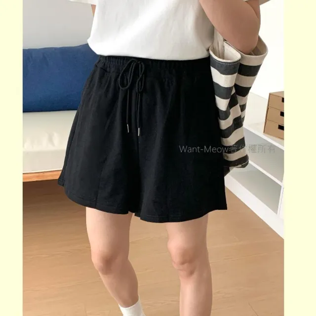 【Want-Meow】90公斤可穿/抽繩鬆緊腰棉A字短褲棉褲(大碼/大尺碼/加大碼/短褲)