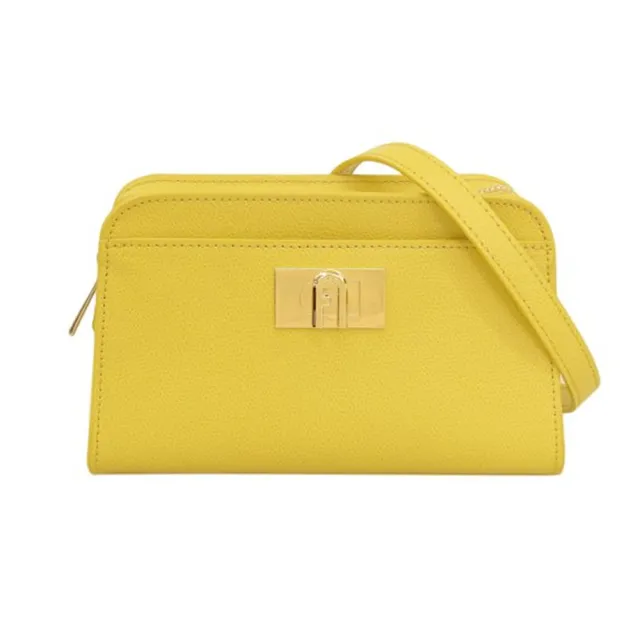 【FURLA 芙拉】WB01083 法國經典素面防刮牛皮迷你金扣斜背包(黃色)