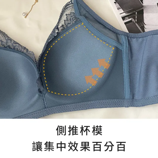 【玉如阿姨】爆乳無雙內衣※0530藍灰(無鋼圈 舒適 低脊心 機能 托高 大罩杯 台灣製 B.C.D罩)