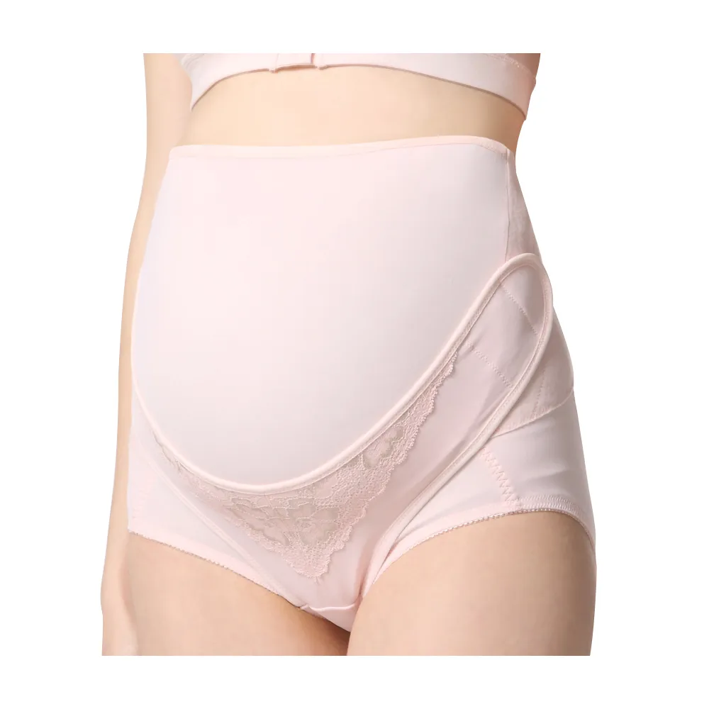 【Gennies 奇妮】2件組*棉質活動式蕾絲托腹內褲-黃/粉(孕婦內褲 托腹褲 短筒)