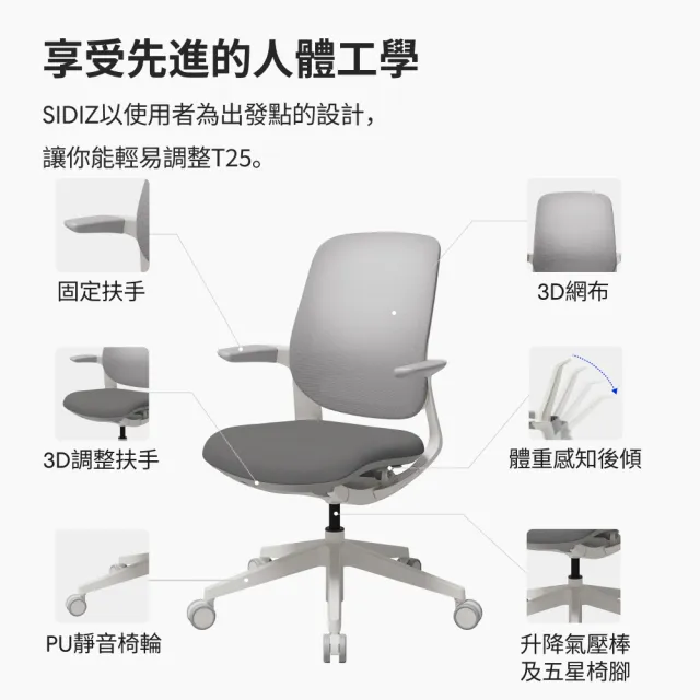 【SIDIZ】T25人體工學椅網背款(辦公椅電腦椅透氣網椅學習椅)