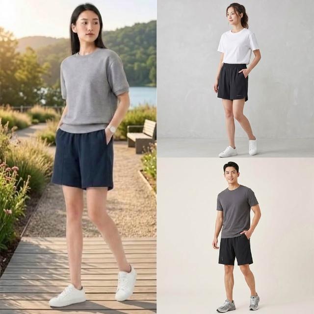 【GIORDANO 佐丹奴】男女裝抽繩鬆緊腰涼感短褲(多色任選)