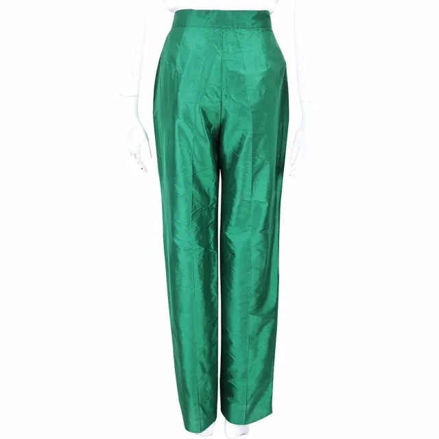 【MaxMara】CALADIO 亮澤泰絲無襯裡綠色長褲(義大利高級時裝品牌)