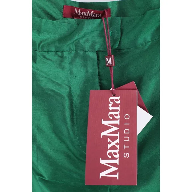 【MaxMara】CALADIO 亮澤泰絲無襯裡綠色長褲(義大利高級時裝品牌)