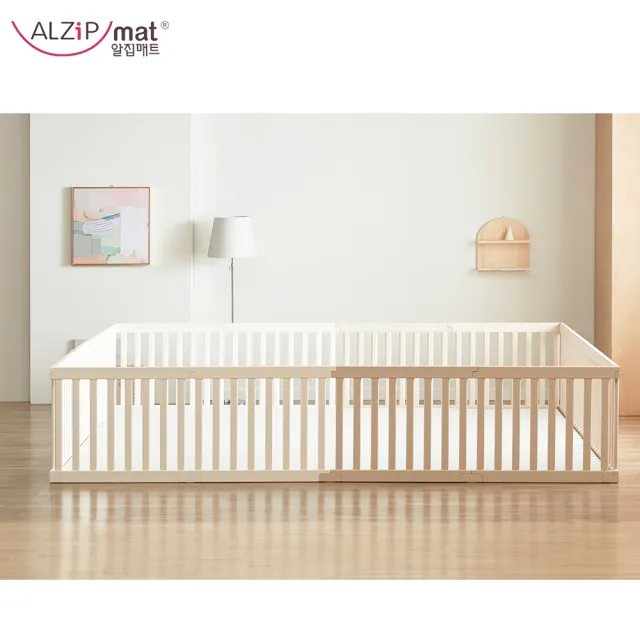【Alzipmat】兒童遊戲場組合-含地墊(象牙白G系列 200x140CM 圍欄地墊)不含門鎖裝置