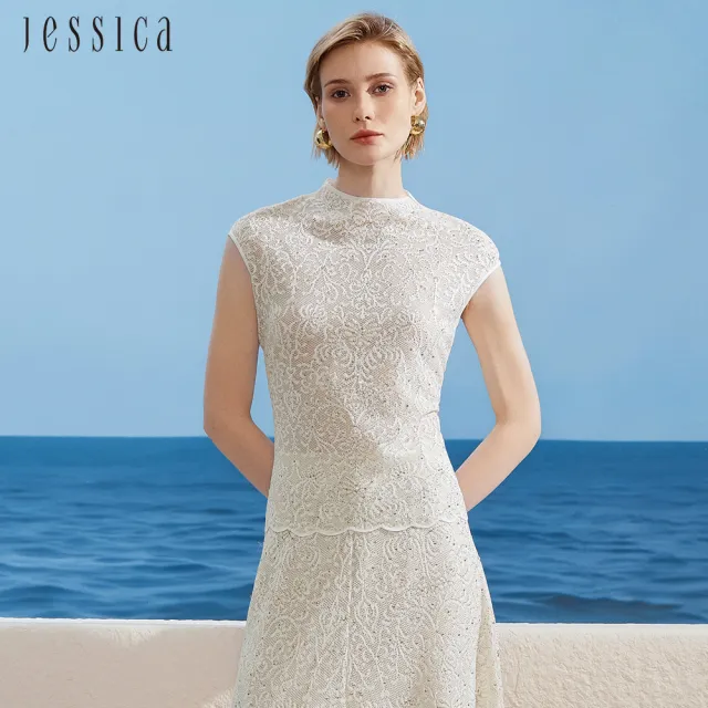 【JESSICA】氣質精緻立領蕾絲針織無袖背心上衣（金）J63501