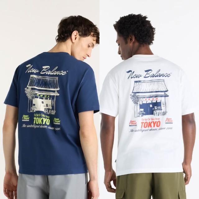 【NEW BALANCE】NB 短T 東京城市商店短袖上衣_男性_米白/藍_MT62D8CENNY_MT62D8CESST(美版 版型偏大)