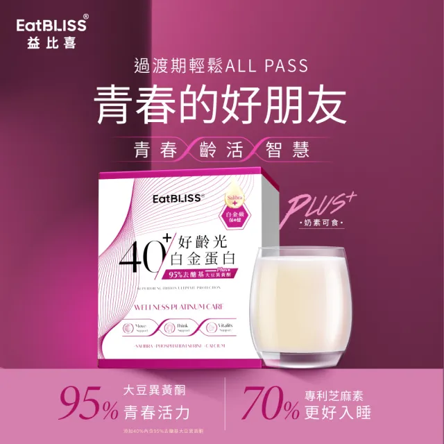 【EatBLISS 益比喜】好齡光白金蛋白大豆異黃酮plus 奶素 4盒組(10包/盒) 優蛋白 蛋白粉 增強體力 乳清蛋白