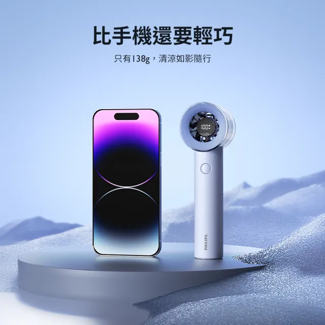 【Philips 飛利浦】超值2入組-3色可選-小炫風 高速100檔手持風扇 Type-C充電/LED顯示(ACR3222)
