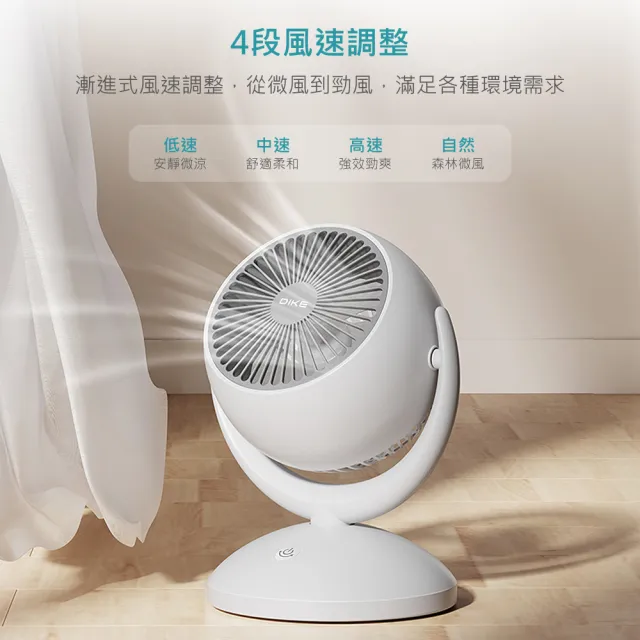 【DIKE】超值2入組-6吋自動擺頭USB充電式循環風扇(DUF320WT)