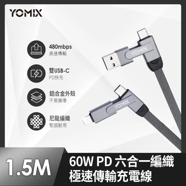 【YOMIX 優迷】60W充電線★60W GaN氮化鎵迷你雙孔快充充電器(Type-C/USB-A/PD3.0/筆電快充/充電頭)