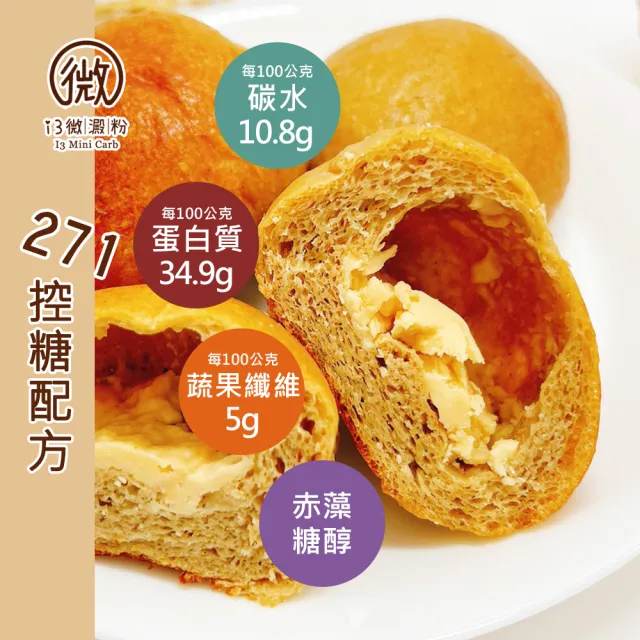 【i3微澱粉】低糖好纖手工麵包-乳酪小餐包6顆(271控糖配方 麵包 高蛋白)