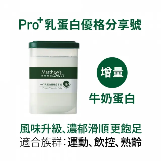 【馬修嚴選】Pro+乳蛋白優格分享號960g 4入(牛奶蛋白增量、優質蛋白質補充推薦)