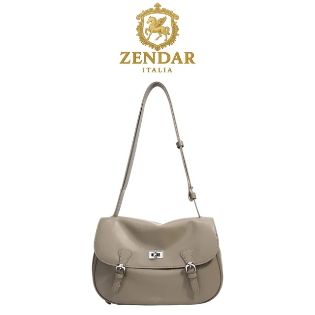 【ZENDAR】頂級小牛皮肩背包 卡米拉系列(大象灰)