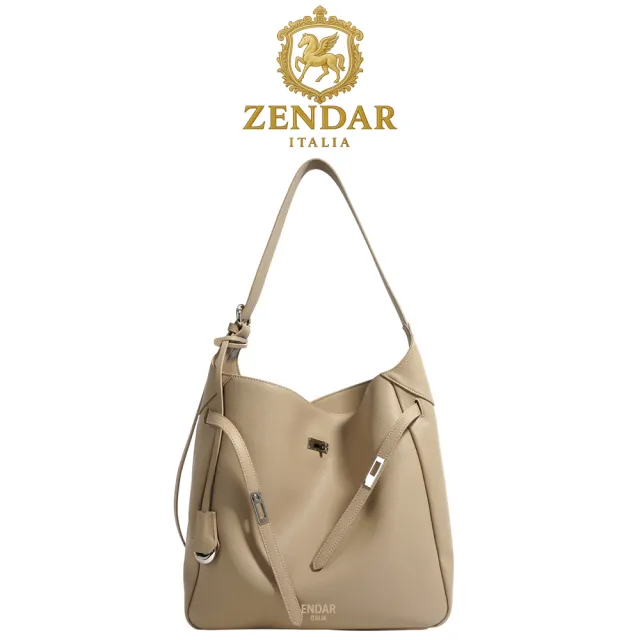 【ZENDAR】頂級小牛皮肩背包 汀娜系列(杏色)