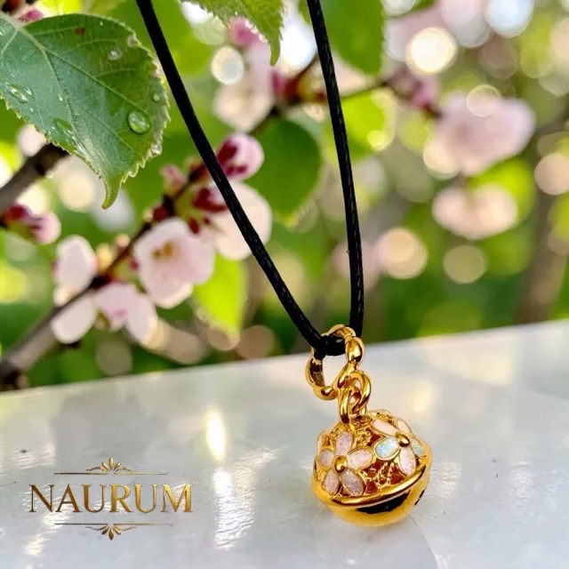(NAURUM)黃金墜飾幻彩法郎繫花鈴0.20錢附贈皮繩