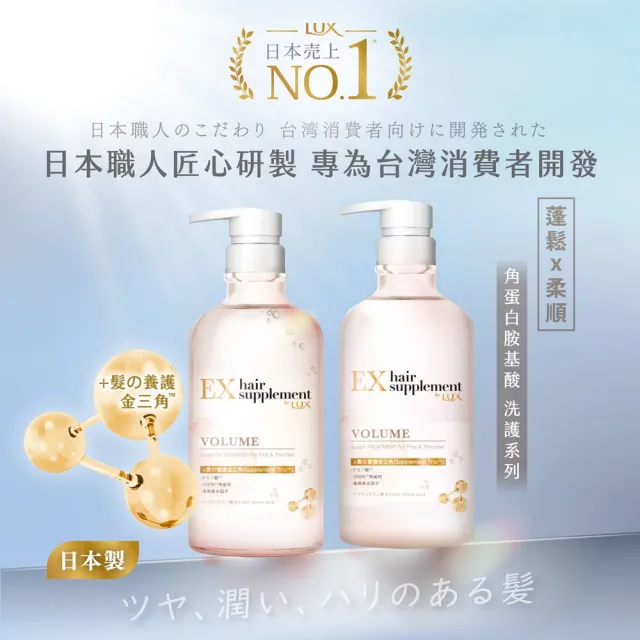 【LUX 麗仕】日本製髮的補給 胺基酸洗髮精/護髮乳450gx3入(絲蛋白/膠原蛋白/角蛋白/冰河水)