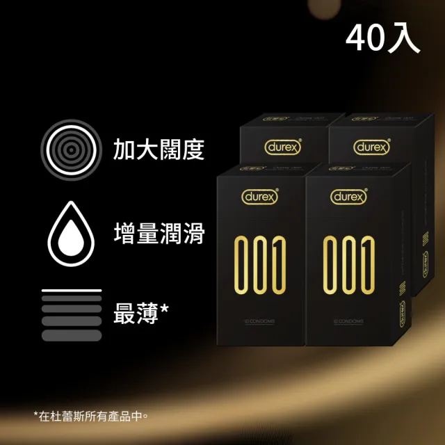 【Durex 杜蕾斯】001水性PU衛生套標準裝4盒(共40入 保險套/衛生套/避孕套/安全套/避孕/保險套推薦)