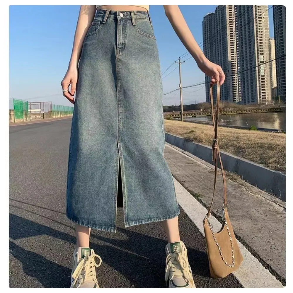 【ASister 小姊姊】*出清品*現貨在庫★A字牛仔長裙☆加大尺碼顯瘦高腰收腹A字牛仔裙/長裙(3色_XS-5XL)