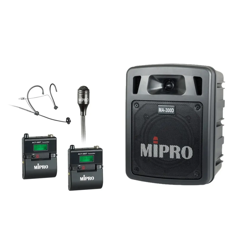 【MIPRO】MA-300D 配1領夾580T+1頭戴 無線麥克風(5.8G雙頻道迷你無線擴音機)