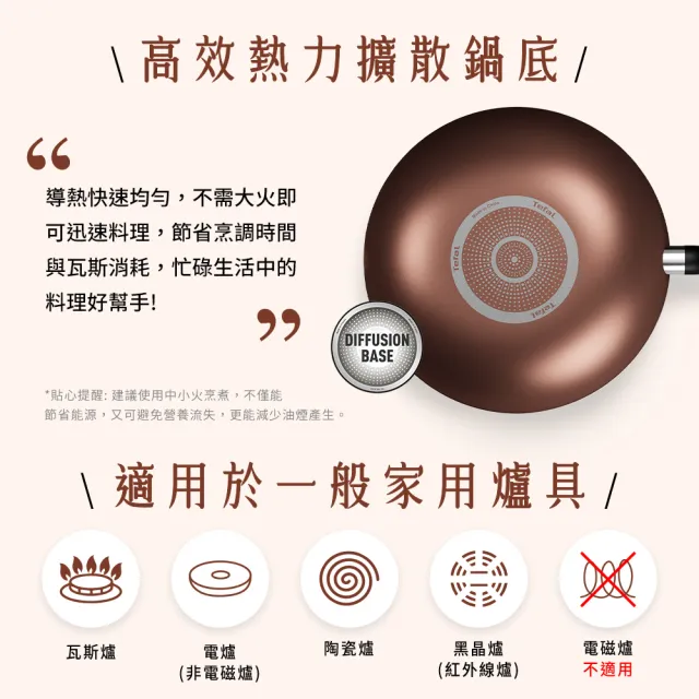 【Tefal 特福】momo獨家 Espresso醇火系列不沾鍋具3件組(28cm炒鍋+26cm深平底鍋+鍋鏟)