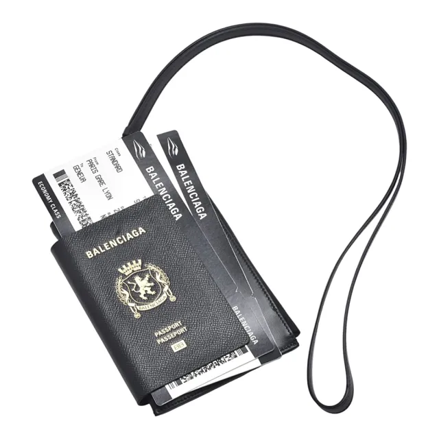 【Balenciaga 巴黎世家】Passport護照登機證造型牛皮手機包/萬用包(黑色)