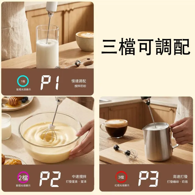 【MUAN】三檔調速電動奶泡器 雙攪拌頭打蛋器套裝 (USB充電式/咖啡攪拌器/手持打發器/拿鐵奶泡機)