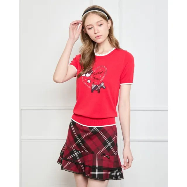【SCOTTISH HOUSE】花朵狗愛心短袖針織-黑/紅 CJYB1412