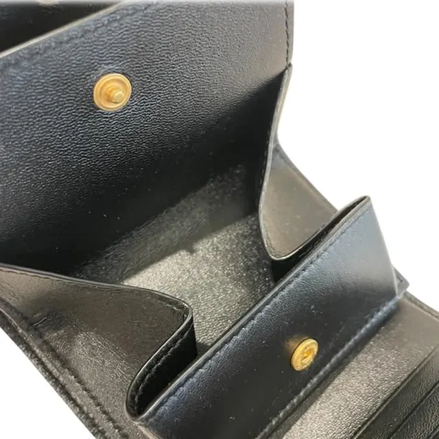 【YSL】牛皮三折開釦短夾零錢包 黑色