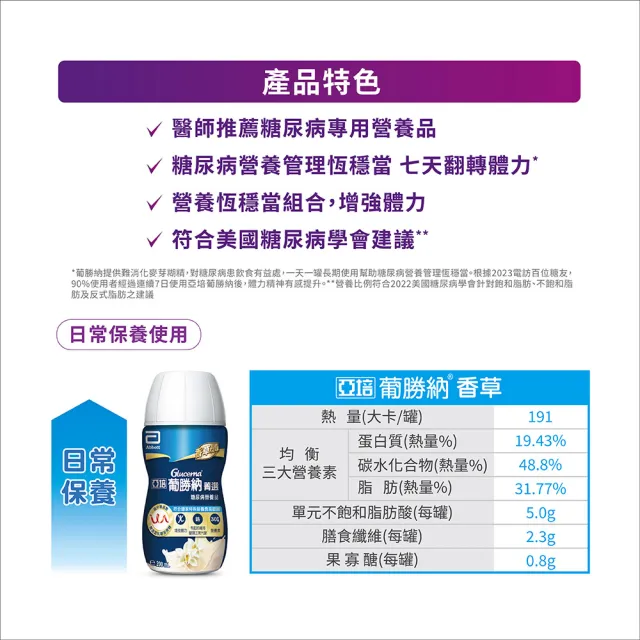 即期品【亞培】任選-葡勝納菁選即飲糖尿病營養品-原味+纖維/香草口味 200ml x24入
