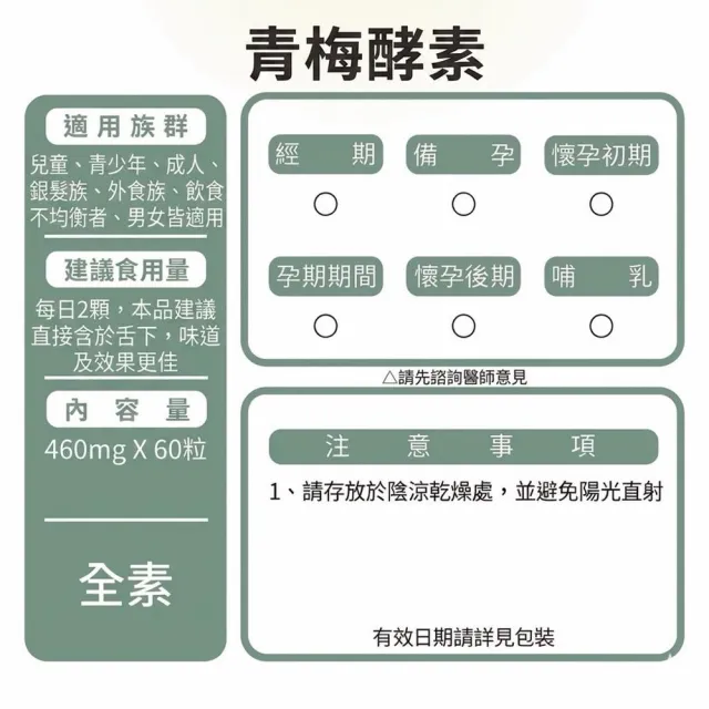 【草本之家】青梅酵素10入組60粒/入(濃縮青梅精.蔬果酵素.全素食品)