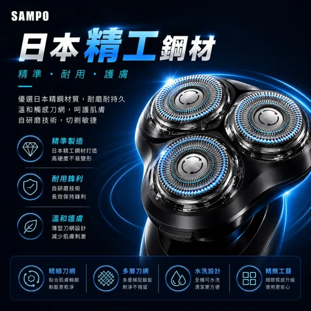 【SAMPO 聲寶】4D水洗三刀頭電動刮鬍刀/電鬍刀(EA-Z1904WL)