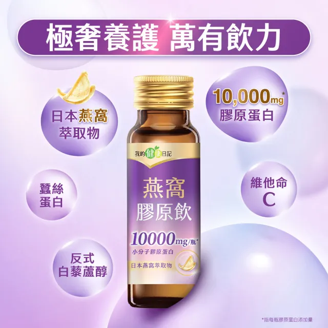 【我的健康日記】膠原飲48入組(蜂王、燕窩 兩款任選 10000毫克小分子膠原蛋白)
