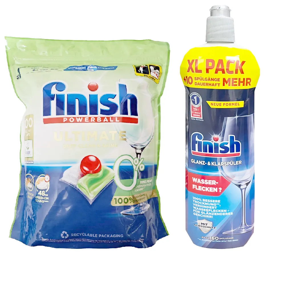 【FINISH】零添加洗碗錠-100顆+800ml光潔劑(平輸品)