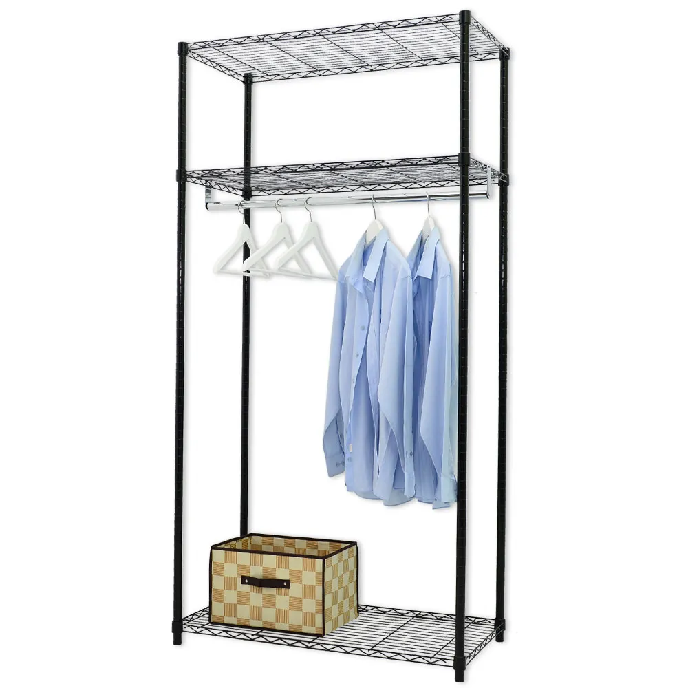 【居家cheaper】黑金剛46X91X180CM三層吊衣架組贈布套(時尚黑)