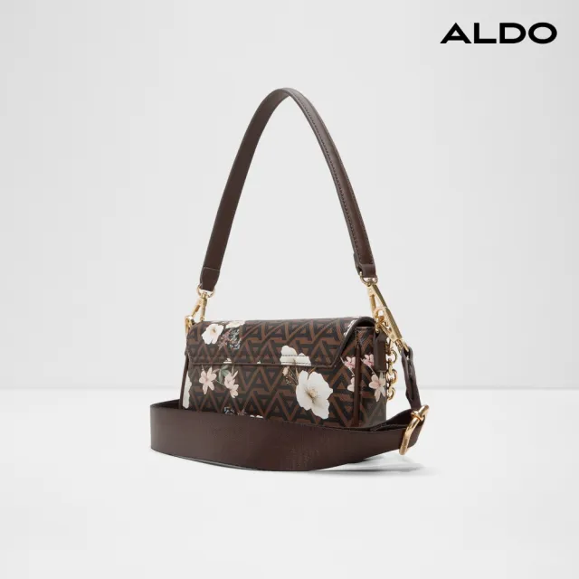 【ALDO】AUDETA-品牌印花花卉鍊條肩背包/斜背包(咖色)