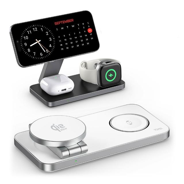 【YOMIX 優迷】Qi2.2 25W三合一折疊磁吸無線充電座(MagSafe/Apple watch/AirPods/iPhone/支援多設備)