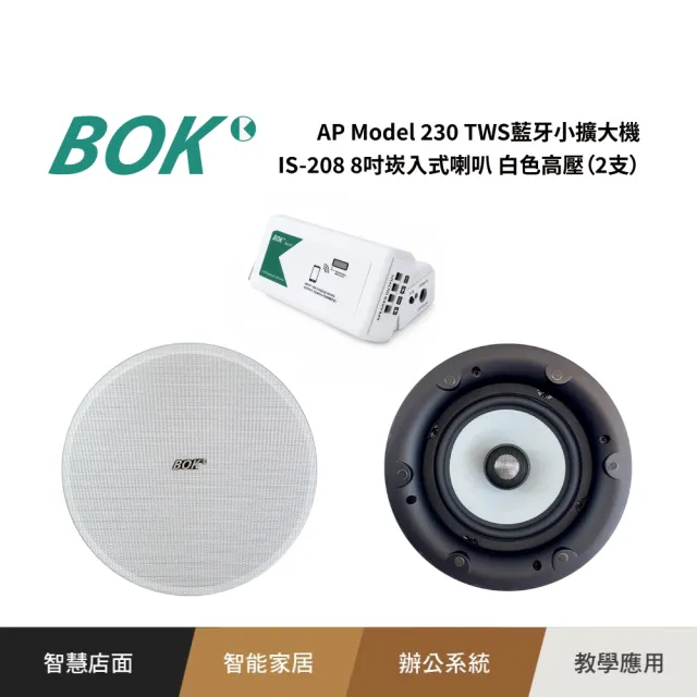 【BOK】AP Model 230 TWS藍牙小擴大機+ IS-208 8吋崁入式吸頂喇叭 (2支)