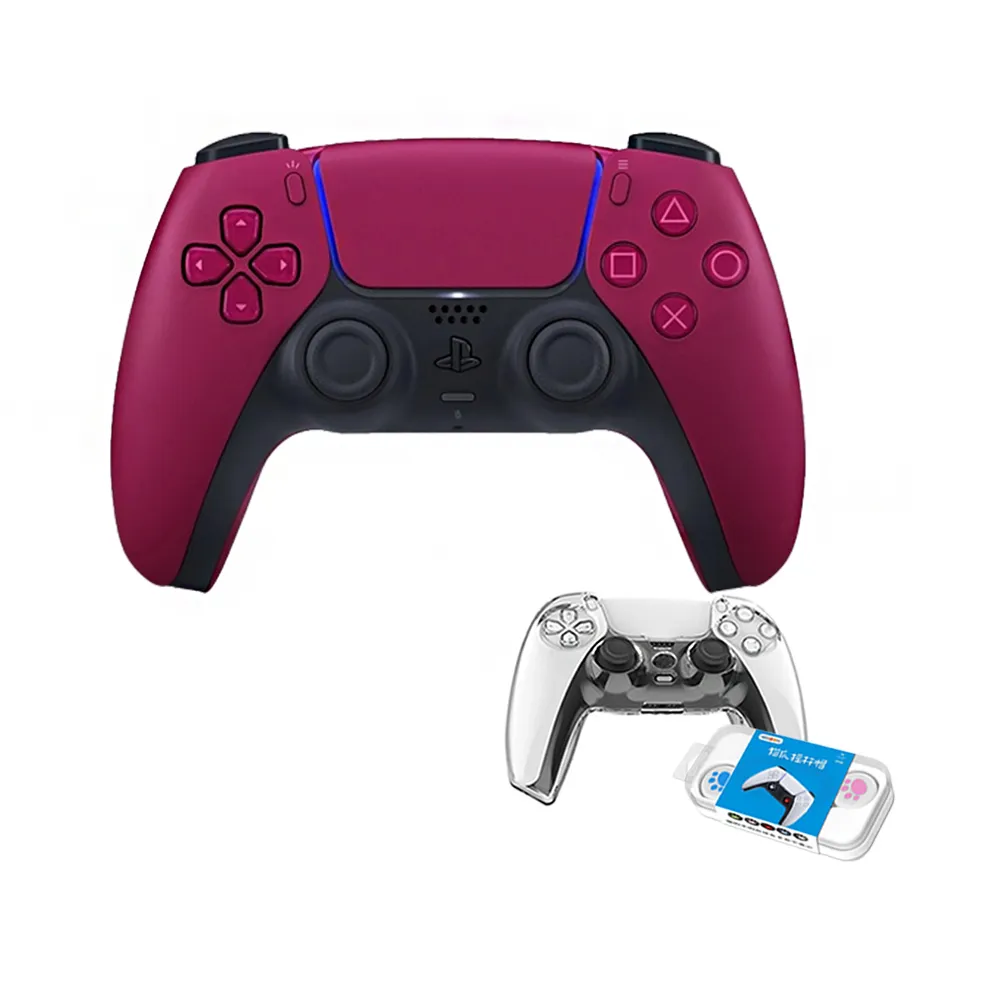 【SONY 索尼】PS5 DualSense 原廠無線控制器 水晶殼/搖桿帽套裝組(星塵紅)