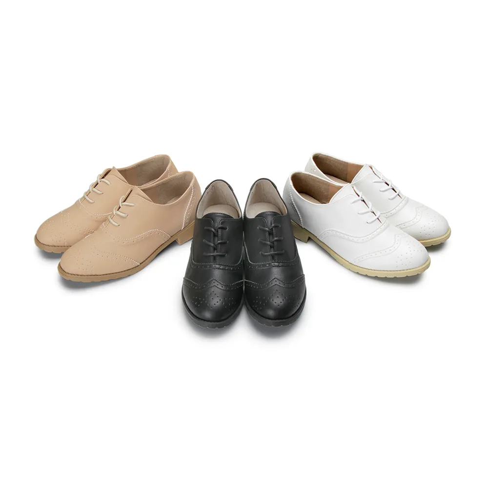 【FUFA Shoes 富發牌】現貨 牛津百搭質感低跟鞋  樂福鞋 寬版真皮鞋墊 FE77 大尺碼女鞋(小白鞋 台灣製)