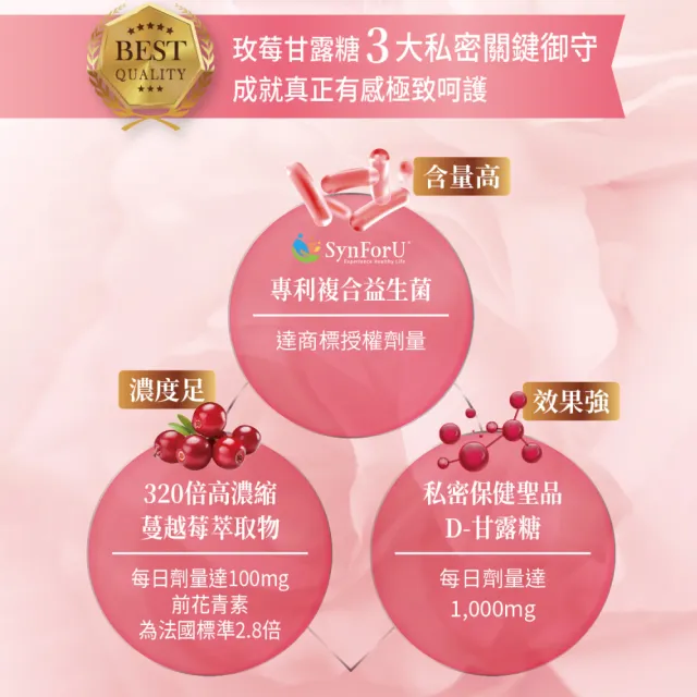 【Nutrimate 你滋美得】私密專科玫莓甘露糖 3入組(共90錠、甘露糖、蔓越莓、玻尿酸、專利益生菌)