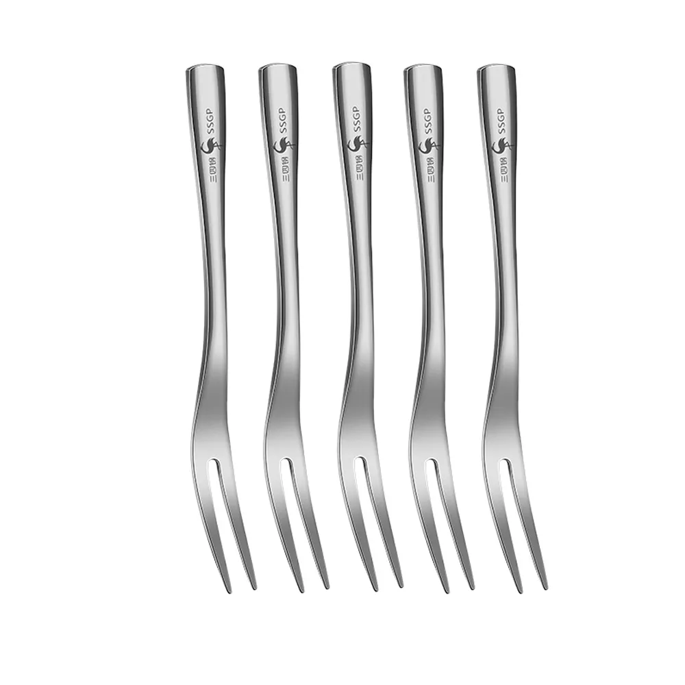 【PUSH!】餐具用品 316L不銹鋼水果叉 5入 蛋糕叉子加厚果簽 甜品叉(水果叉 5入一組 E202)