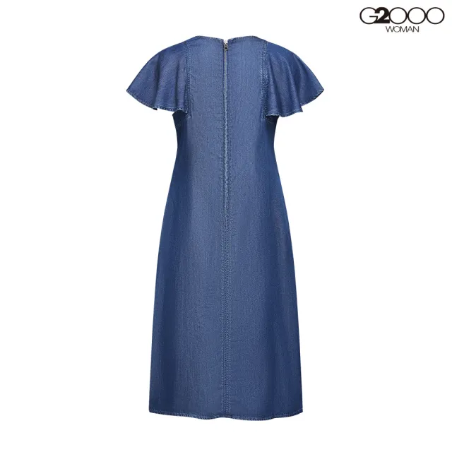 【G2000】女款 圓領荷葉袖丹寧洋裝-深藍色(6123709279)