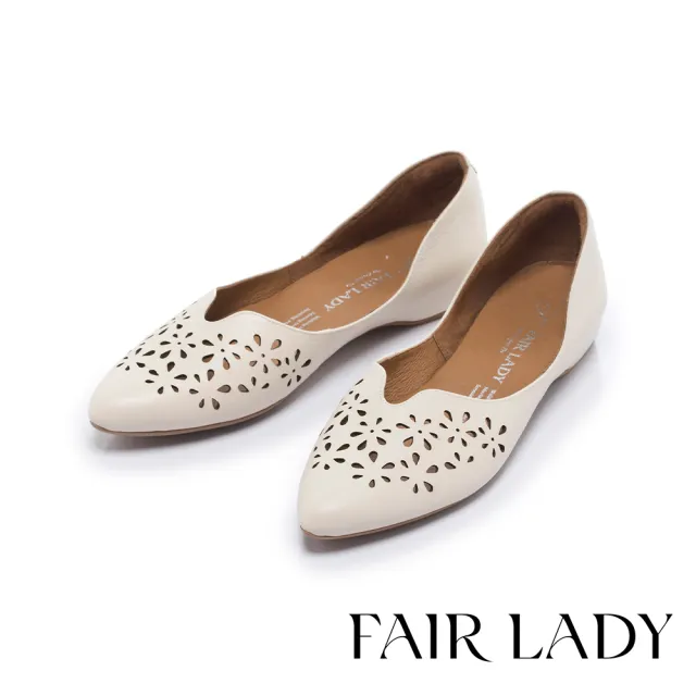 【FAIR LADY】小時光 鏤空雕花真皮內增高平底鞋(香草/501287 女鞋)