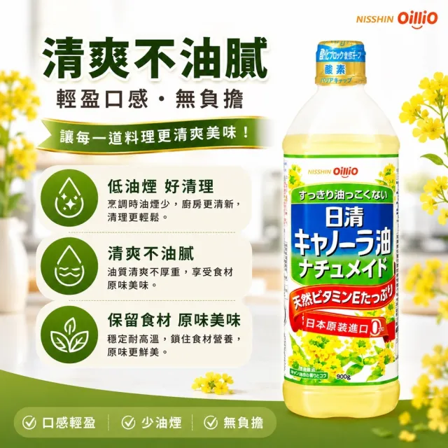 【NISSIN 日清】健康油品組 日清芥花油900g*2瓶 克羅福紐西蘭酪梨油250ml*1