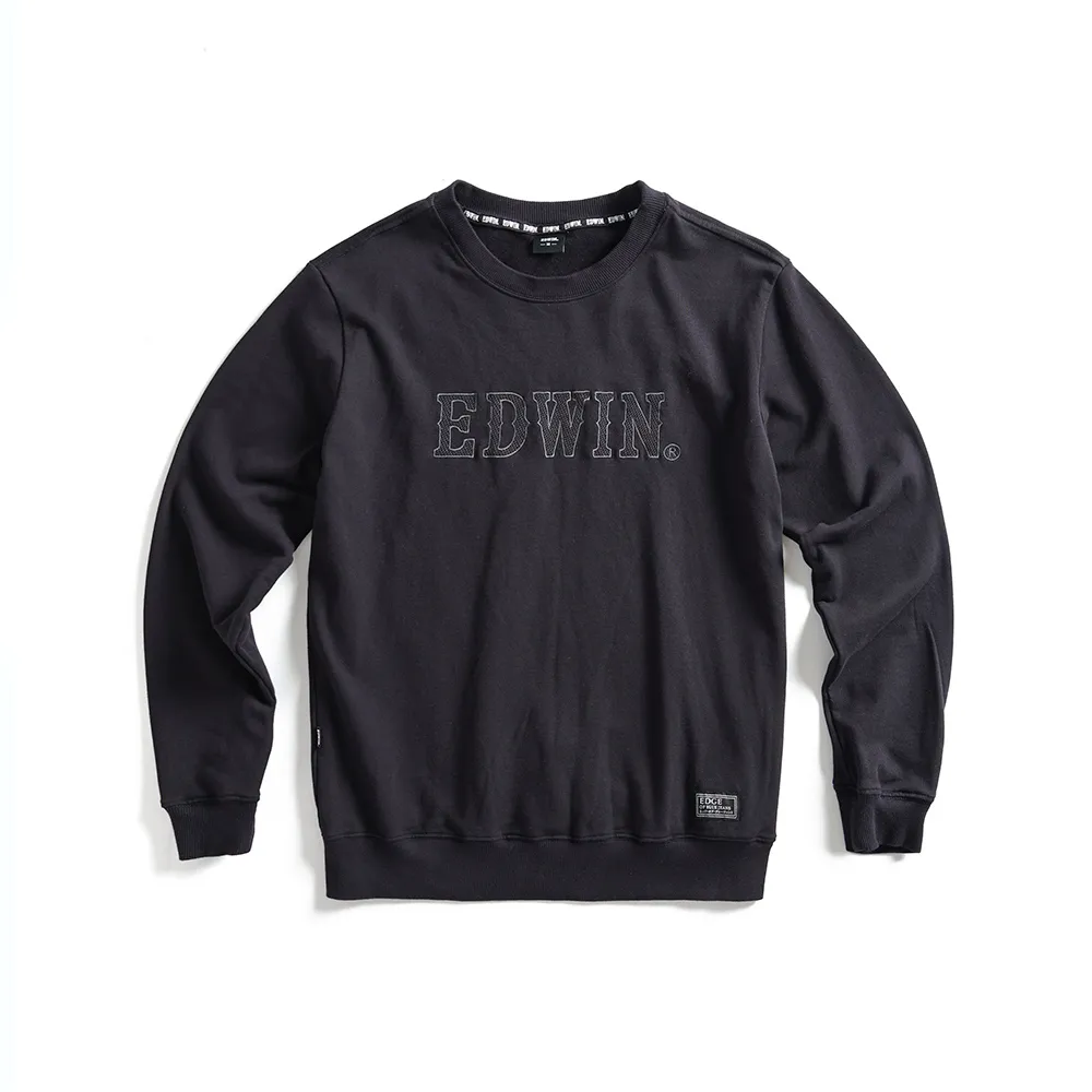 【EDWIN】男裝 EDGE 車縫 BOX LOGO厚長袖T恤(黑色)